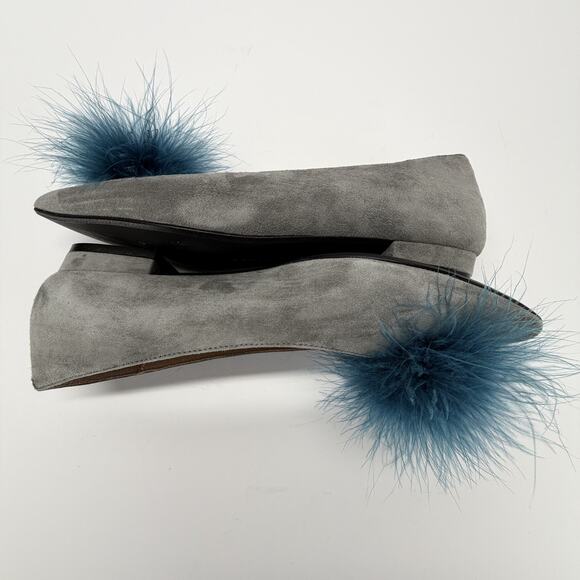 Patricia Green Feather Puff Pom Pom Flats Gray Suede Size 7 Pointed Toe Fashion - Picture 7 of 12